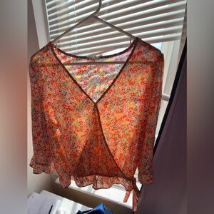 Sienna Sky Coral Floral Wrap Blouse